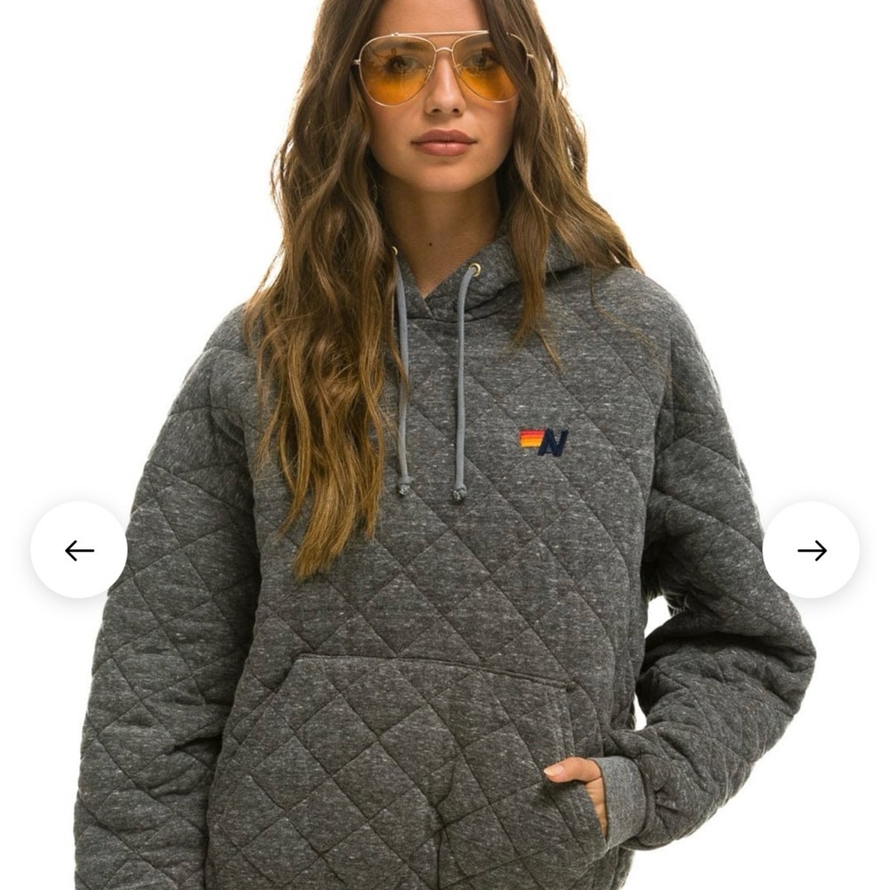 Aviator Nation Charcoal Quilted Hoodie with Small Multicolor Logo